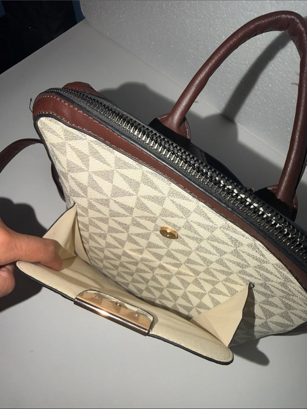 Beige Geometric Crossbody Bag - Unbranded
